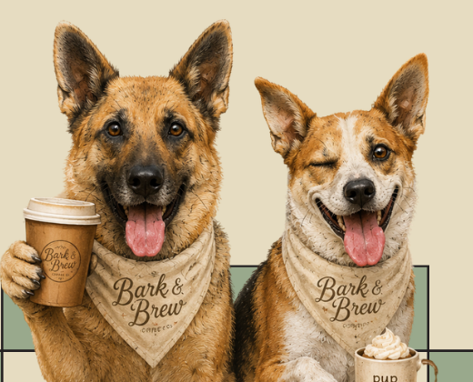 Oakley and Abby, the Bark and Brew mascot dogs